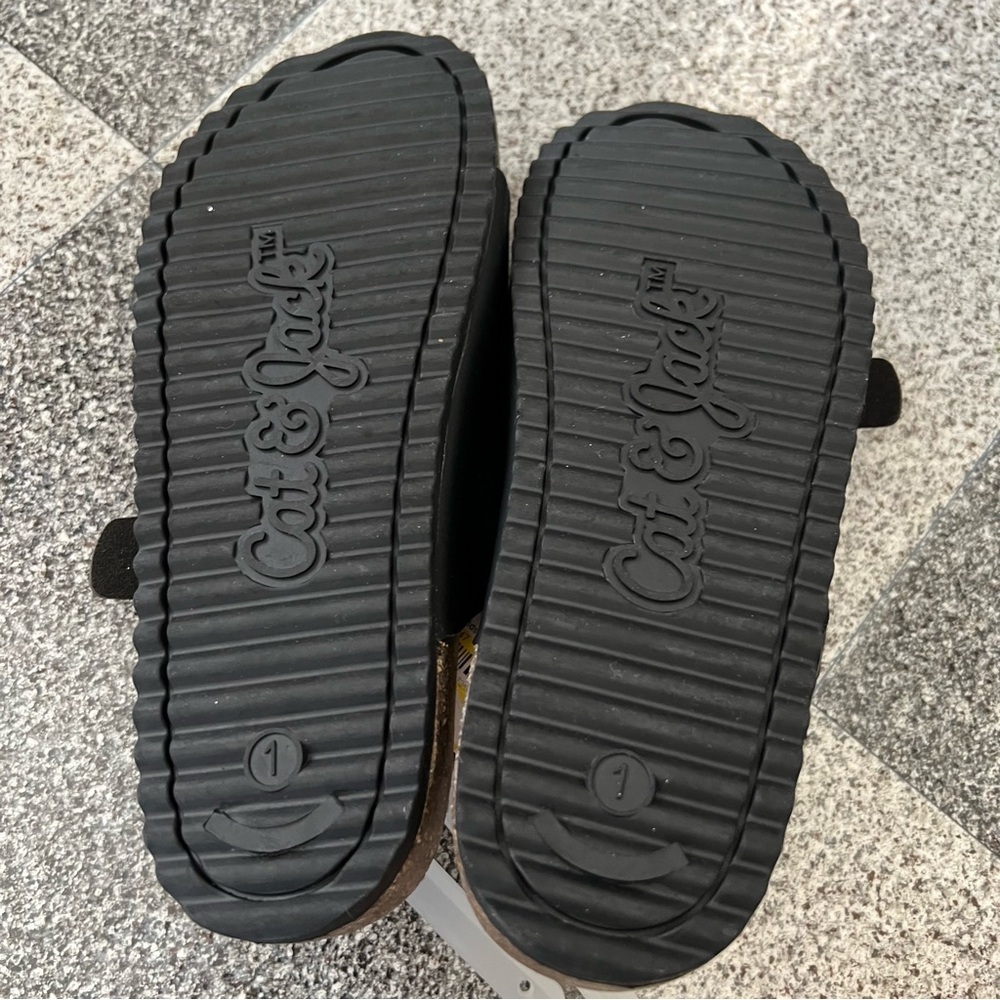NWT Cat & Jack Kids Drew Footbed Sandals- Black Double-Strap Size 1 - Picture 5 of 6